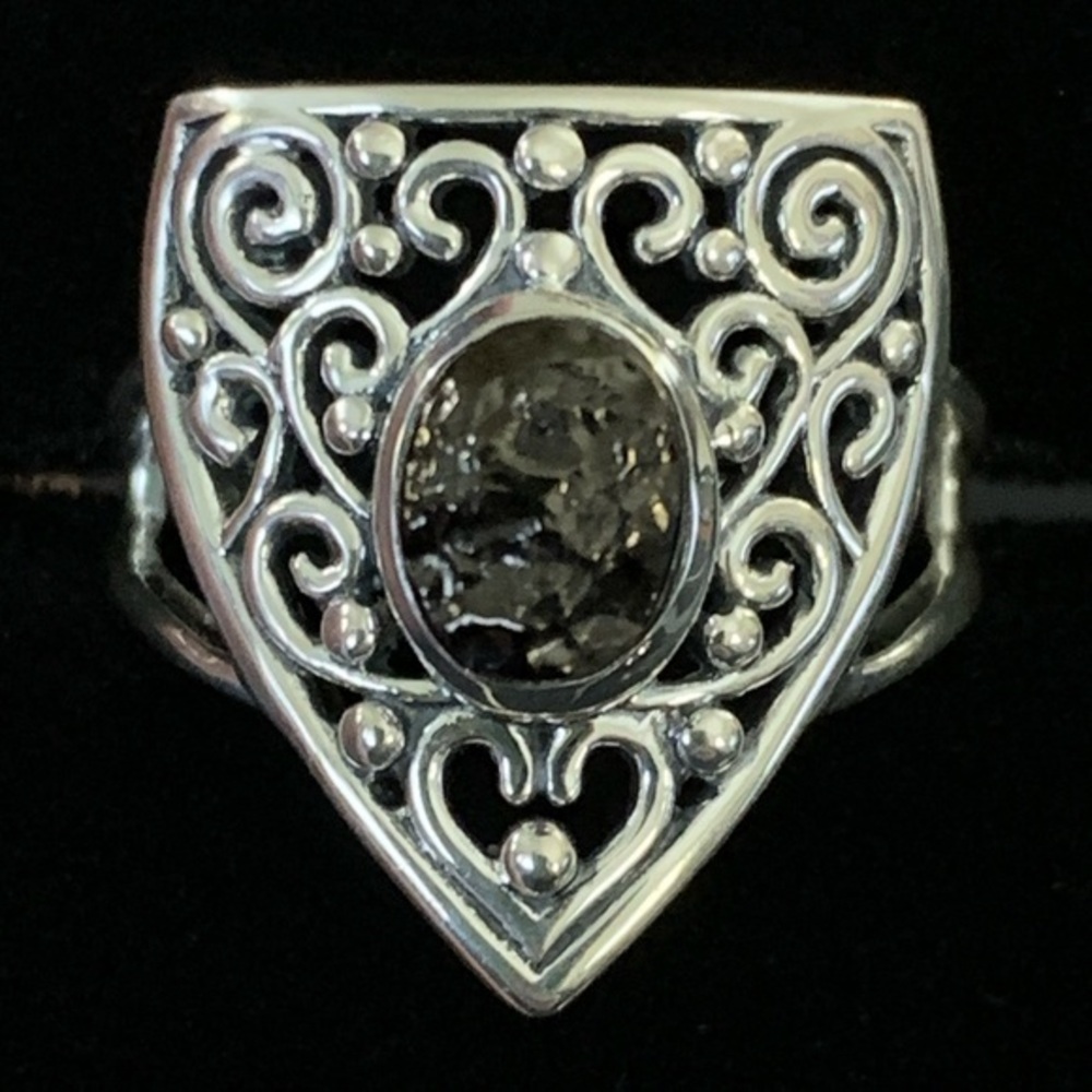 Artisan Collection of India Rough Black Shungite Sterling Silver Ring